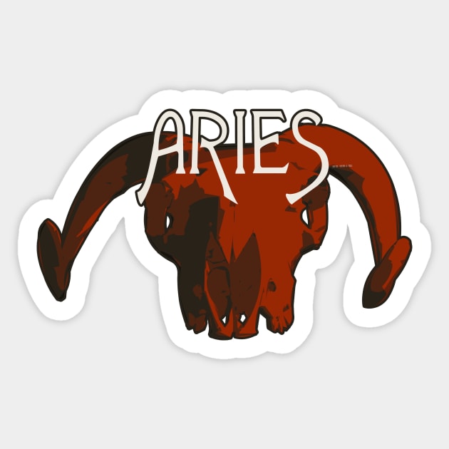 Red Ram Skull for Aries Astrological Zodiac Sign Sticker by RyanJGillDesigns